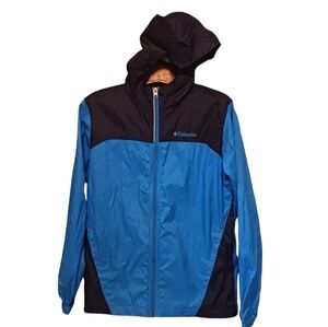 Columbia Nylon Blue & Black Full Zip Hooded Rain & Weather Coat KiDS LARGE